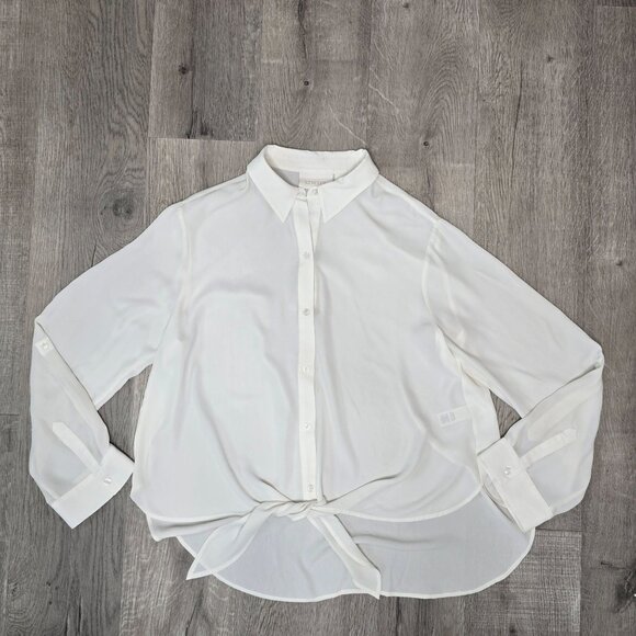Chicos Womens Button-Up Sheer White Blouse With Tie Front size 2 large 12 - Picture 2 of 6